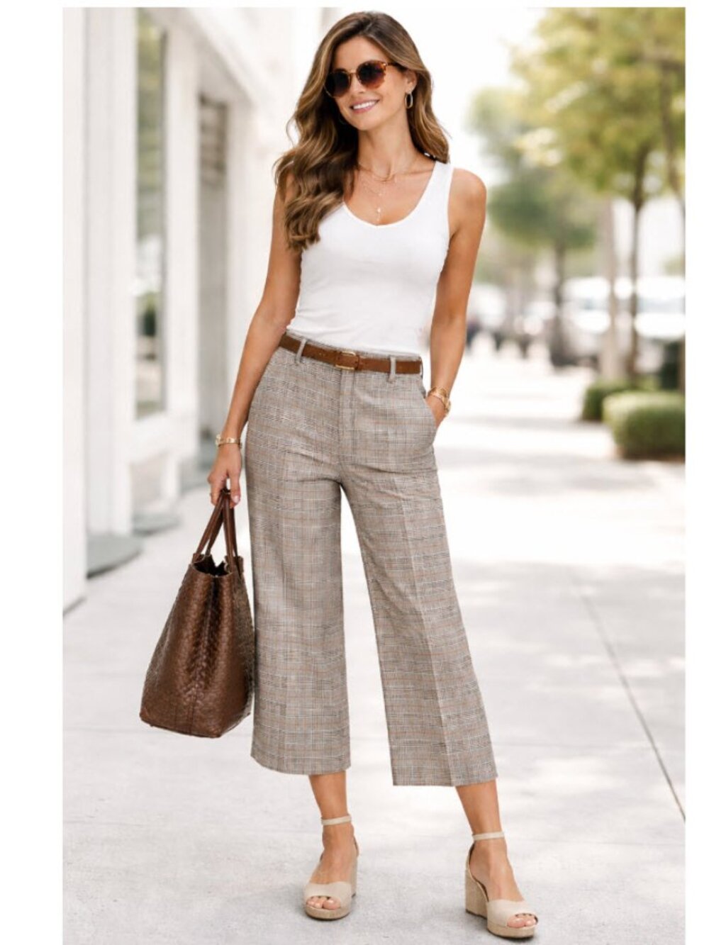 Banana Republic Plaid Wide-Leg Pant Chinos High Rise Crop Grey 10 Preppy Work